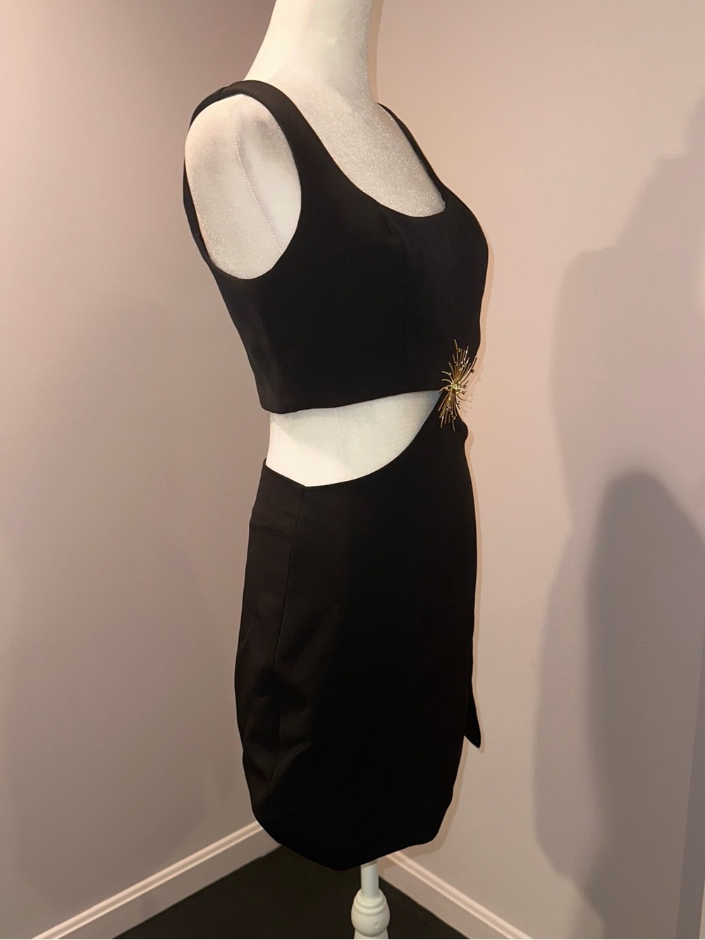 PatBO Black Cutout Mini Dress with Gold Burst Accent - Picture 3 of 5